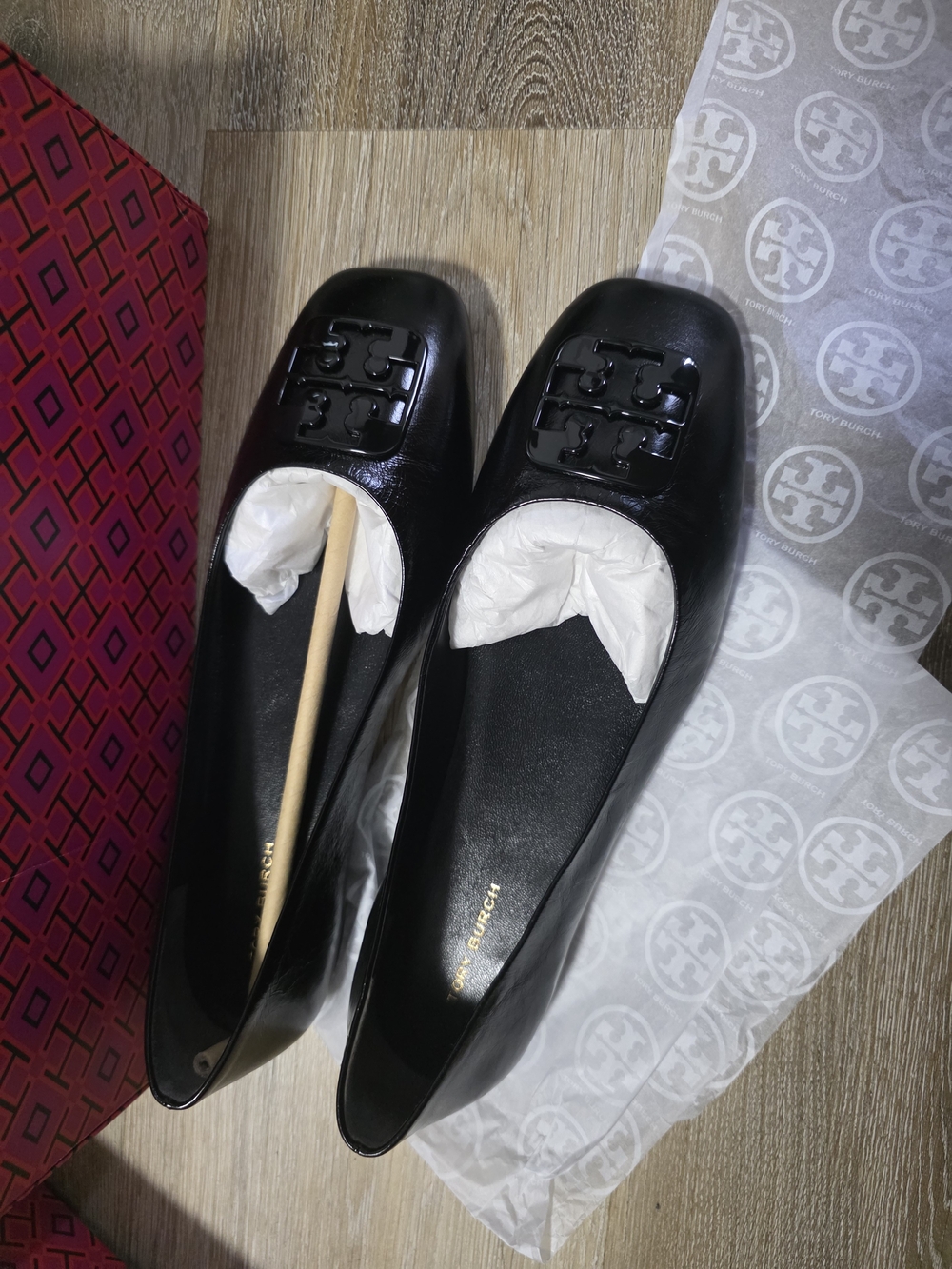 Tory Burch Black Patent Leather Logo Ballet Flats